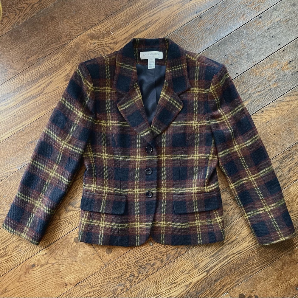 Black & Burgundy Plaid Blazer